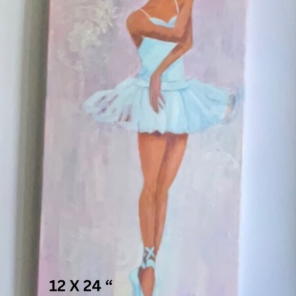 Graceful Ballerina Pink & White Acrylic Painting for Girls' Room Wall Decor Cute - Picture 7 of 12